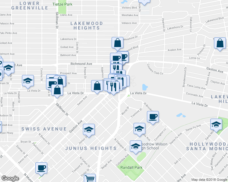 map of restaurants, bars, coffee shops, grocery stores, and more near 6324 Gaston Avenue in Dallas