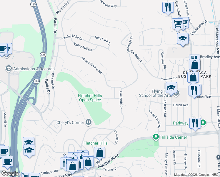 map of restaurants, bars, coffee shops, grocery stores, and more near 1244 Vista Capitan Drive in El Cajon