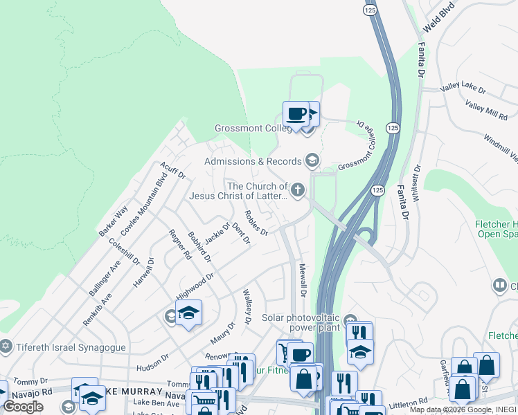 map of restaurants, bars, coffee shops, grocery stores, and more near 9254 Lake Murray Boulevard in San Diego