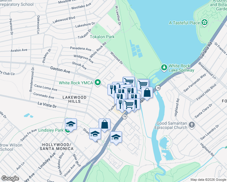 map of restaurants, bars, coffee shops, grocery stores, and more near 7234 Gaston Avenue in Dallas