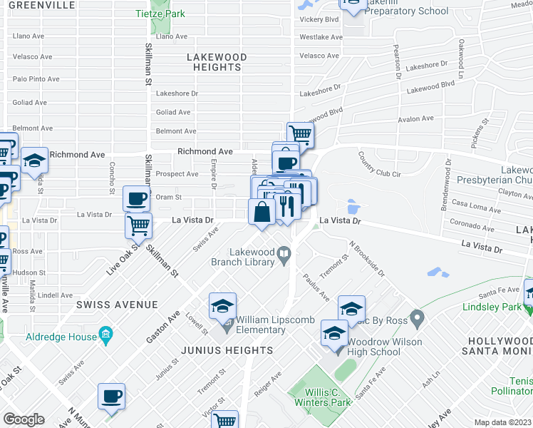 map of restaurants, bars, coffee shops, grocery stores, and more near 6301 Gaston Avenue in Dallas