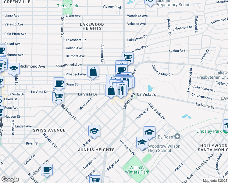 map of restaurants, bars, coffee shops, grocery stores, and more near 6300 Gaston Avenue in Dallas