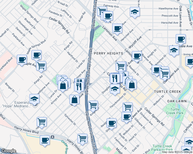 map of restaurants, bars, coffee shops, grocery stores, and more near 2906 Wycliff Avenue in Dallas