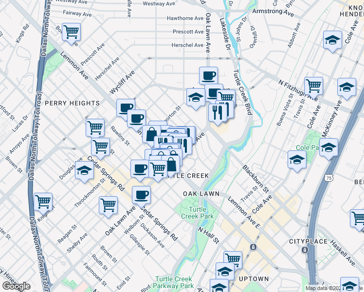map of restaurants, bars, coffee shops, grocery stores, and more near 3716 Bowser Avenue in Dallas