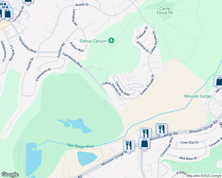 map of restaurants, bars, coffee shops, grocery stores, and more near 3817 Colina Dorada Drive in San Diego