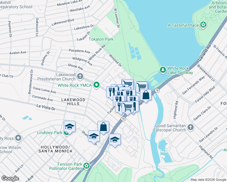 map of restaurants, bars, coffee shops, grocery stores, and more near 7175 Gaston Avenue in Dallas