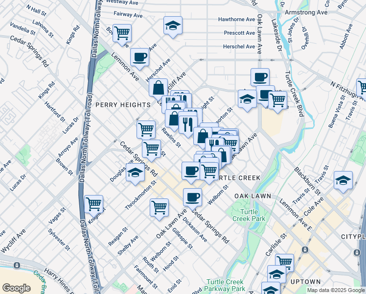 map of restaurants, bars, coffee shops, grocery stores, and more near 4023 Lemmon Avenue in Dallas