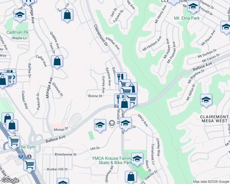 map of restaurants, bars, coffee shops, grocery stores, and more near 4009 Epanow Avenue in San Diego