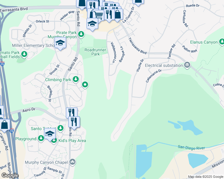map of restaurants, bars, coffee shops, grocery stores, and more near 4505 La Cuenta Drive in San Diego
