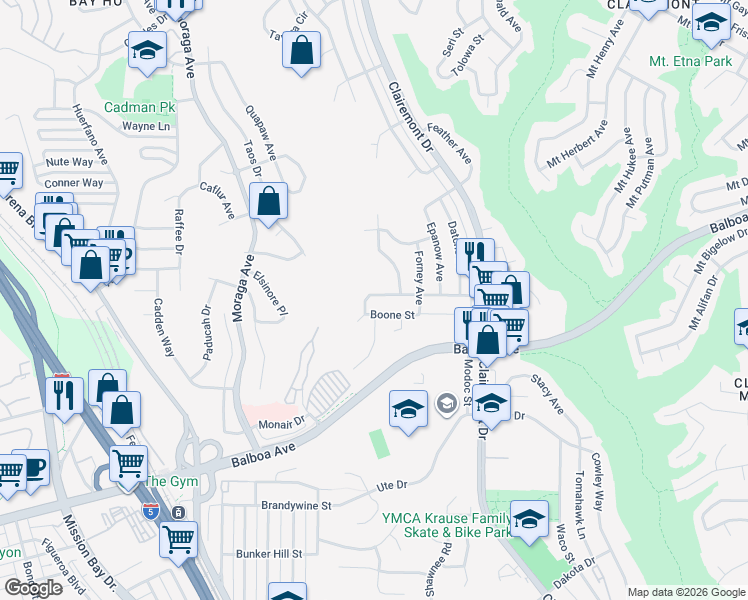 map of restaurants, bars, coffee shops, grocery stores, and more near 3849 Chippewa Court in San Diego