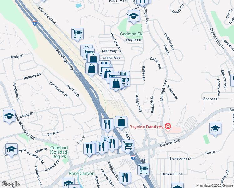 map of restaurants, bars, coffee shops, grocery stores, and more near 4025 Avati Drive in San Diego
