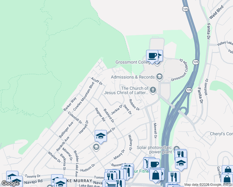 map of restaurants, bars, coffee shops, grocery stores, and more near 8776 Jackie Drive in San Diego