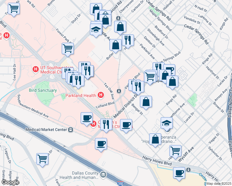 map of restaurants, bars, coffee shops, grocery stores, and more near 5207 Tex Oak Avenue in Dallas