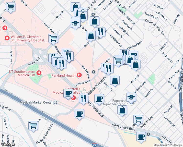 map of restaurants, bars, coffee shops, grocery stores, and more near 5184 Tex Oak Avenue in Dallas