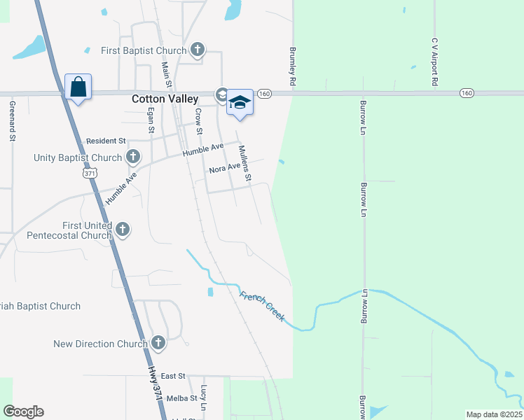 map of restaurants, bars, coffee shops, grocery stores, and more near 339 Mullens Street in Cotton Valley