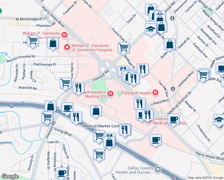 map of restaurants, bars, coffee shops, grocery stores, and more near 5323 Harry Hines Boulevard in Dallas