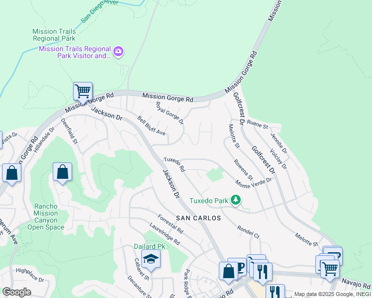 map of restaurants, bars, coffee shops, grocery stores, and more near 8078 Shady Sands Road in San Diego