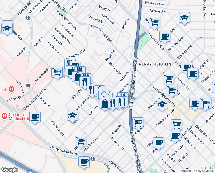 map of restaurants, bars, coffee shops, grocery stores, and more near 2626 Hawthorne Avenue in Dallas