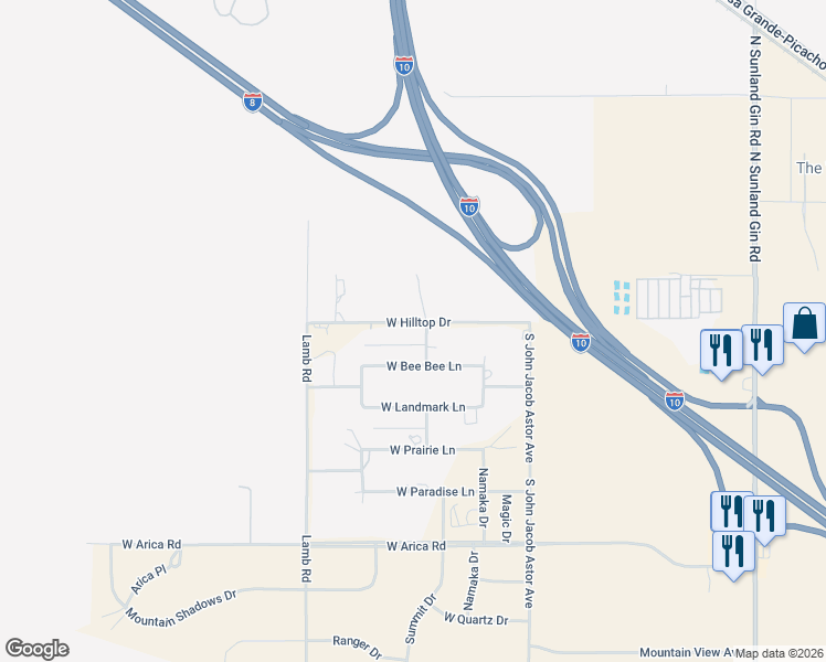 map of restaurants, bars, coffee shops, grocery stores, and more near 10863 West Hilltop Drive in Casa Grande