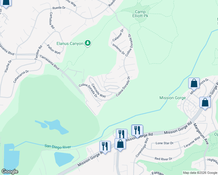 map of restaurants, bars, coffee shops, grocery stores, and more near 11518 Madera Rosa Way in San Diego