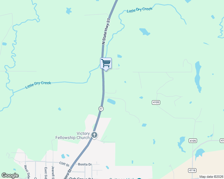 map of restaurants, bars, coffee shops, grocery stores, and more near 948 Texas 37 in Quitman