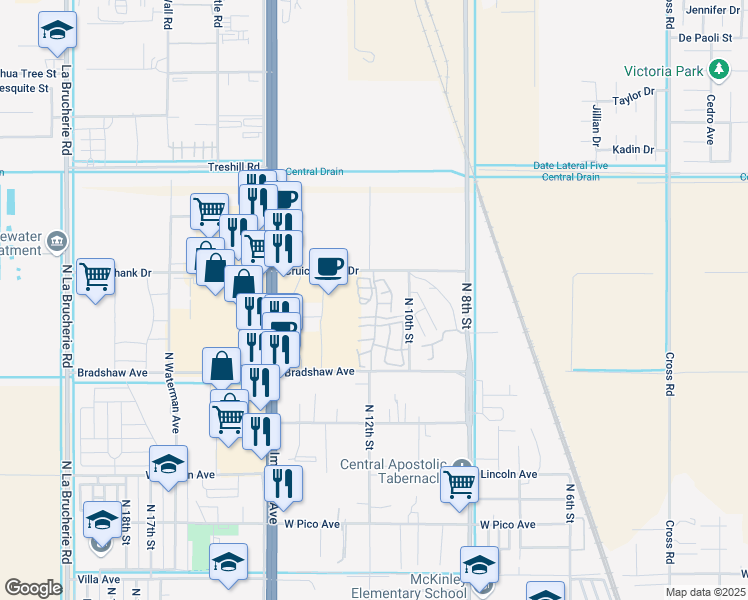 map of restaurants, bars, coffee shops, grocery stores, and more near 2100 North 10th Street in El Centro