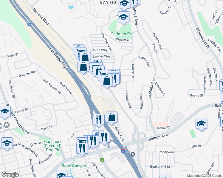 map of restaurants, bars, coffee shops, grocery stores, and more near 4025 Avati Drive in San Diego