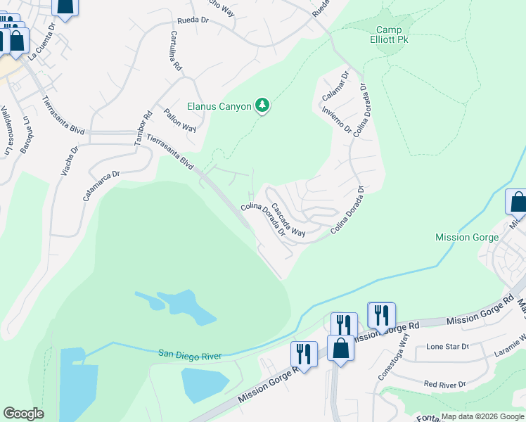 map of restaurants, bars, coffee shops, grocery stores, and more near 3829 Colina Dorada Drive in San Diego