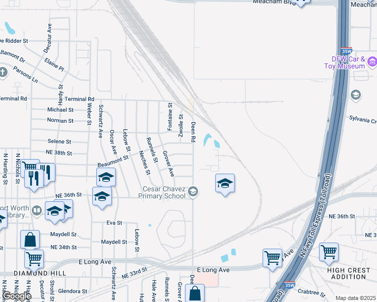 map of restaurants, bars, coffee shops, grocery stores, and more near 2348 Beaumont Street in Fort Worth