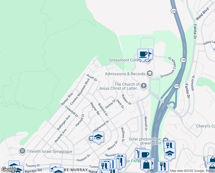 map of restaurants, bars, coffee shops, grocery stores, and more near 7432 Rainswept Lane in San Diego