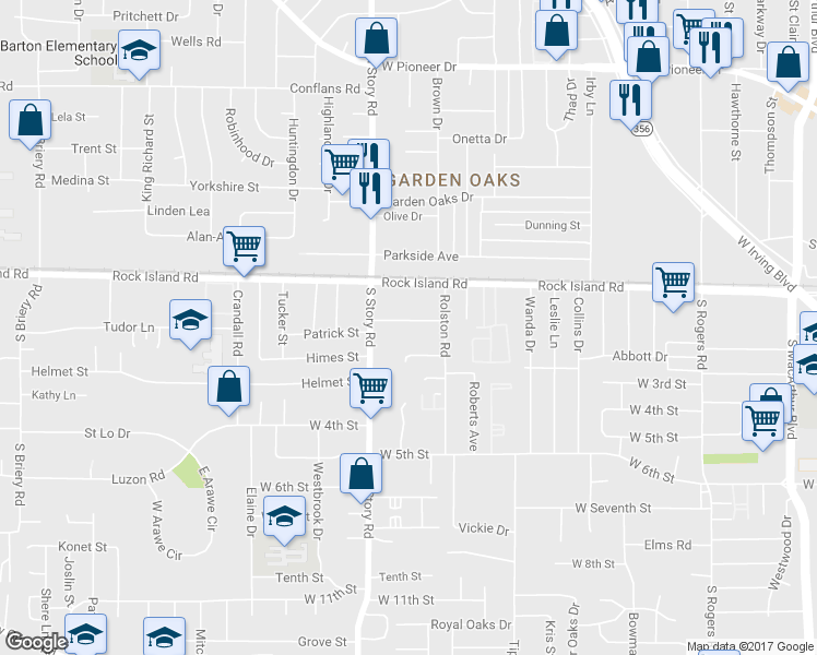 map of restaurants, bars, coffee shops, grocery stores, and more near 2300 Jimmydee Drive in Irving