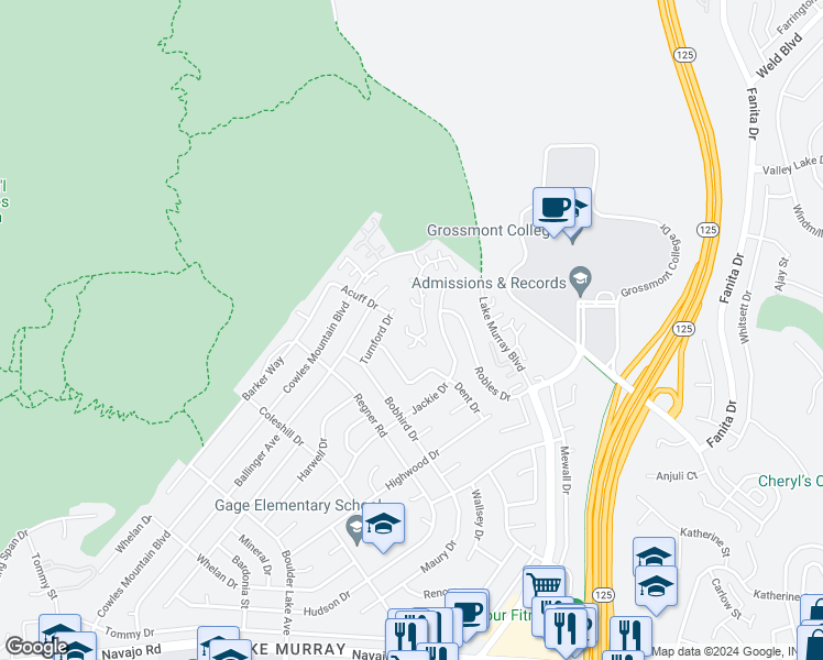 map of restaurants, bars, coffee shops, grocery stores, and more near 7430 Rainswept Lane in San Diego