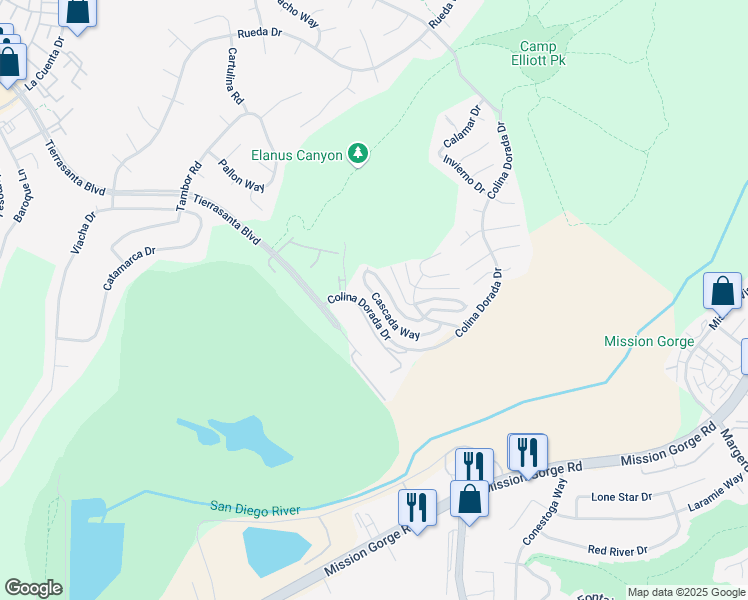 map of restaurants, bars, coffee shops, grocery stores, and more near 11289 Cascada Way in San Diego