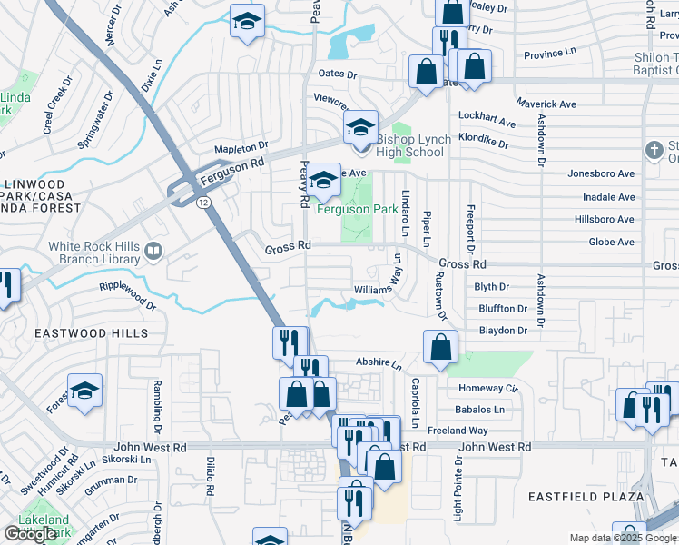 map of restaurants, bars, coffee shops, grocery stores, and more near 1842 Wonderlight Lane in Dallas