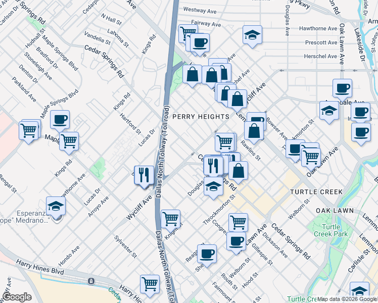 map of restaurants, bars, coffee shops, grocery stores, and more near in Dallas