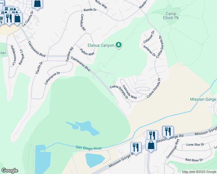 map of restaurants, bars, coffee shops, grocery stores, and more near 3828 Pendiente Court in San Diego