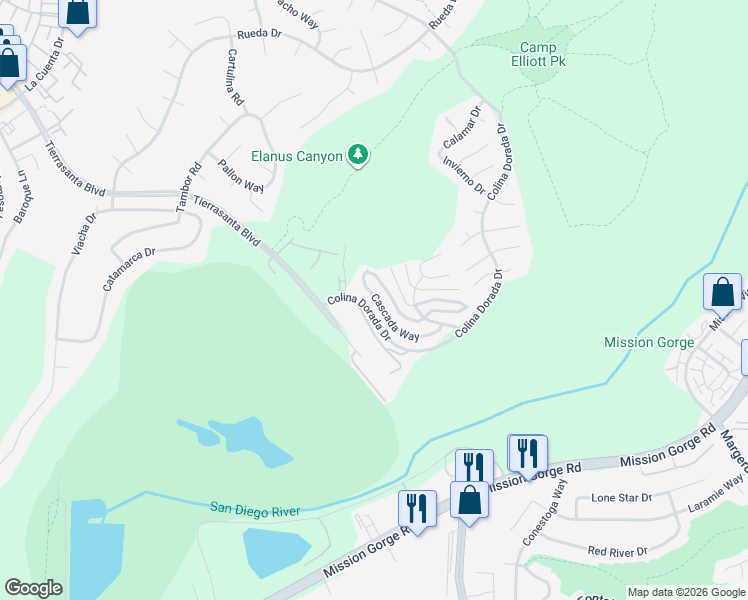 map of restaurants, bars, coffee shops, grocery stores, and more near 11283 Cascada Way in San Diego