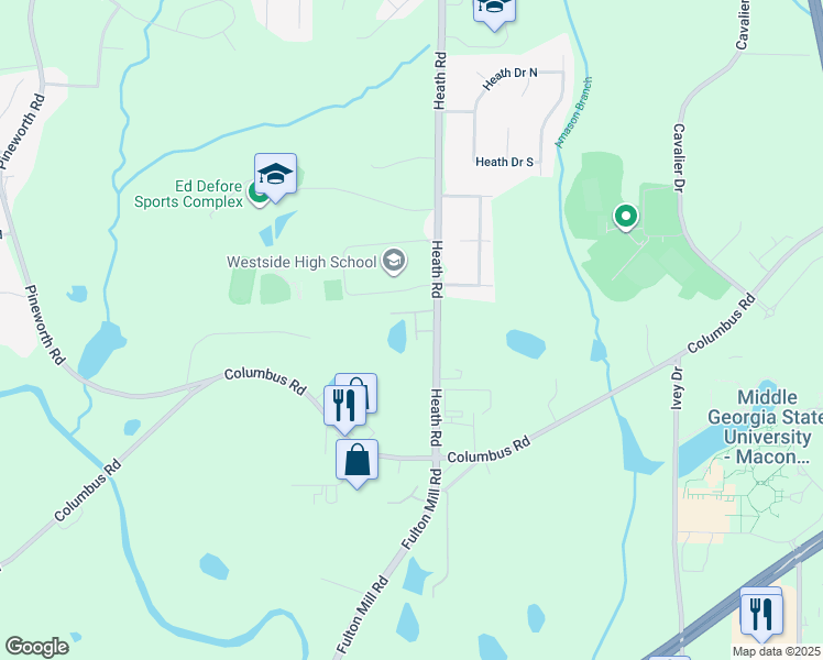 map of restaurants, bars, coffee shops, grocery stores, and more near 200 Bow Court in Macon