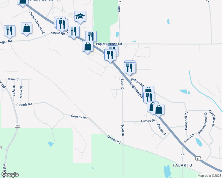 map of restaurants, bars, coffee shops, grocery stores, and more near 816-828 Scott Drive in Clanton
