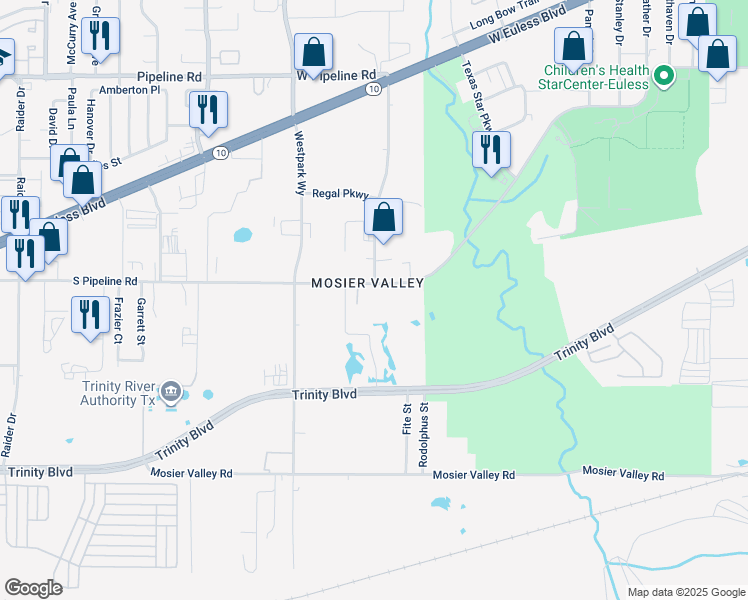 map of restaurants, bars, coffee shops, grocery stores, and more near 11500 South Pipeline Road in Euless