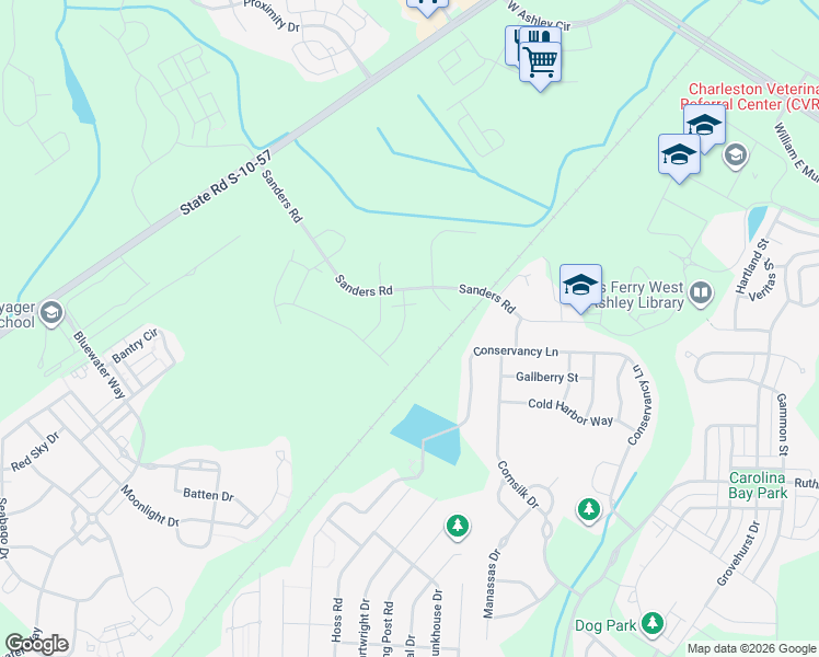 map of restaurants, bars, coffee shops, grocery stores, and more near 1636 Shady Pine Road in Charleston