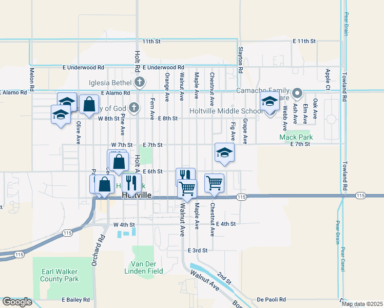map of restaurants, bars, coffee shops, grocery stores, and more near 651 Maple Avenue in Holtville