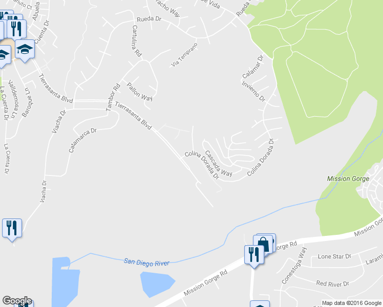 map of restaurants, bars, coffee shops, grocery stores, and more near 3817 Colina Dorada Drive in San Diego
