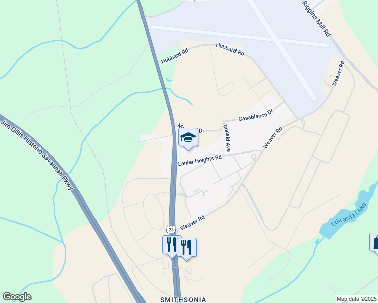 map of restaurants, bars, coffee shops, grocery stores, and more near 4160 Ocmulgee East Boulevard in Macon