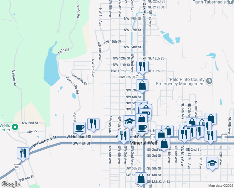 map of restaurants, bars, coffee shops, grocery stores, and more near 707 Northwest 4th Avenue in Mineral Wells