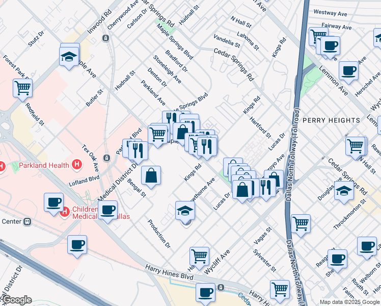 map of restaurants, bars, coffee shops, grocery stores, and more near 4729 Maple Avenue in Dallas