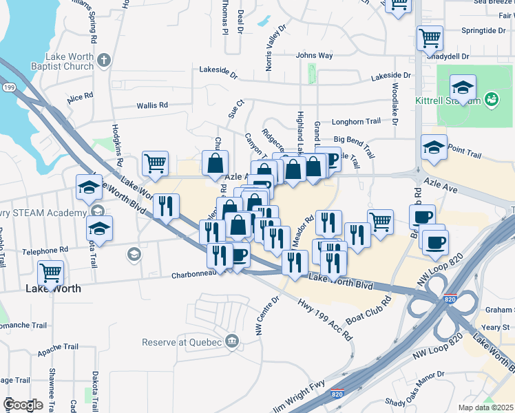 map of restaurants, bars, coffee shops, grocery stores, and more near 6604 Lake Worth Boulevard in Lake Worth