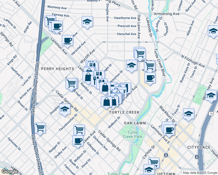 map of restaurants, bars, coffee shops, grocery stores, and more near 3927 Bowser Avenue in Dallas