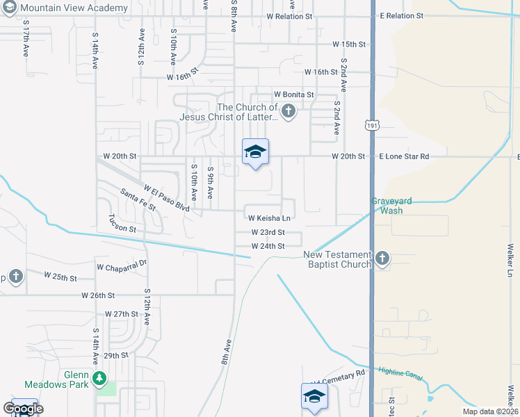 map of restaurants, bars, coffee shops, grocery stores, and more near 685 West Burrell Lane in Safford