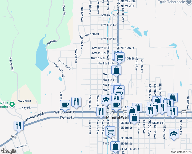 map of restaurants, bars, coffee shops, grocery stores, and more near 707 Northwest 4th Avenue in Mineral Wells